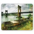 thumbnail image 1 of Landscape Mouse Pad, Bridge and Old Boat on Riverside Distressed Paint Style Nostalgic City Picture, Rectangle Non-Slip Rubber Mousepad, Green Grey, by Ambesonne, 1 of 2