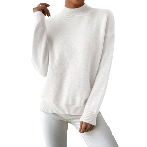 Women'S Seamless Sweater Ready to Wear Long Sleeve Knitted Pullover Tops White M