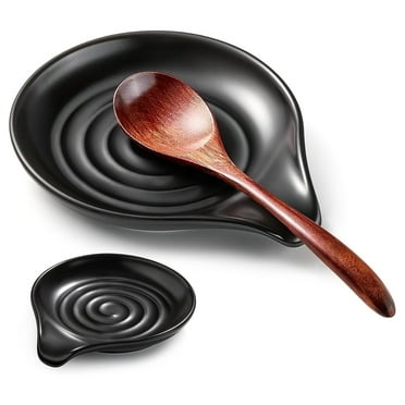 Spoon Rest,6.1” Large Ceramic Spoon Rest For Kitchen Countertop Decor,Heat Resistant Cooking Utensils Tray,Coffee Spoon Rest,Black Kitchen Spoon Rest For Spoon Ladle Spatula