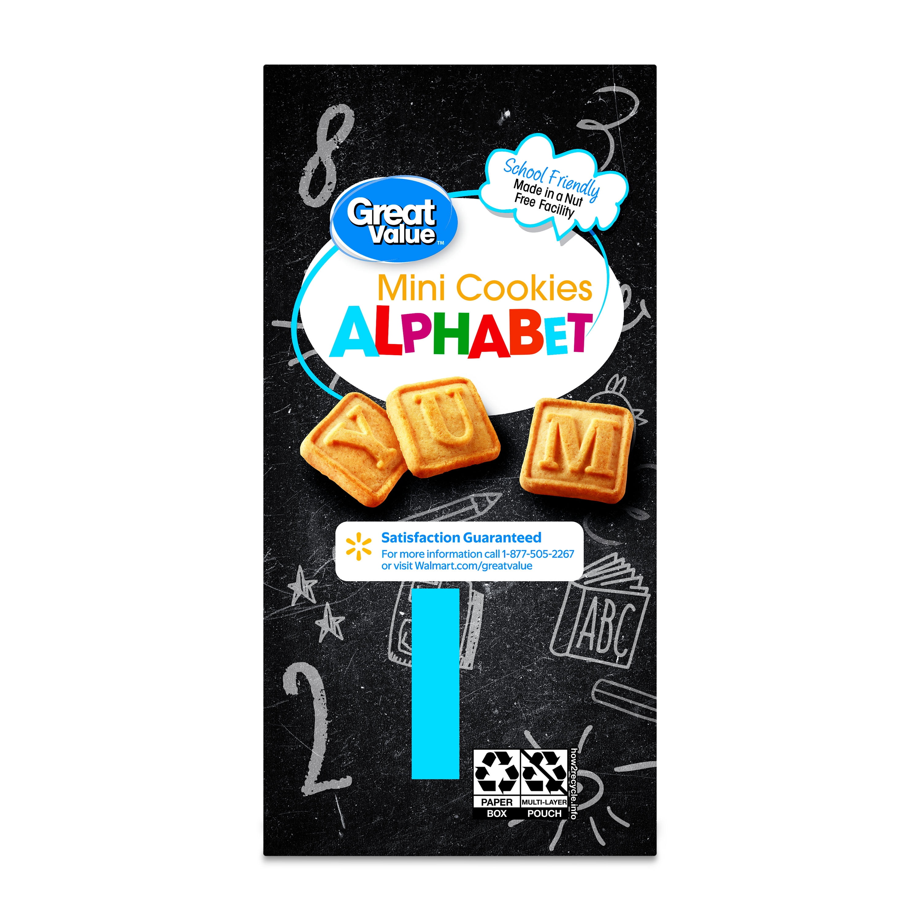 Great Value Mini Alphabet Cookies, 1 oz, 10 Snack Packs