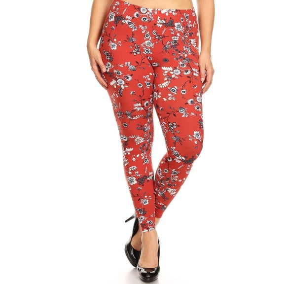 Buttery Smooth Ruby Red Spring Floral Leggings - Plus Size - 1XL 2XL 3XL Red 1XL/2XL