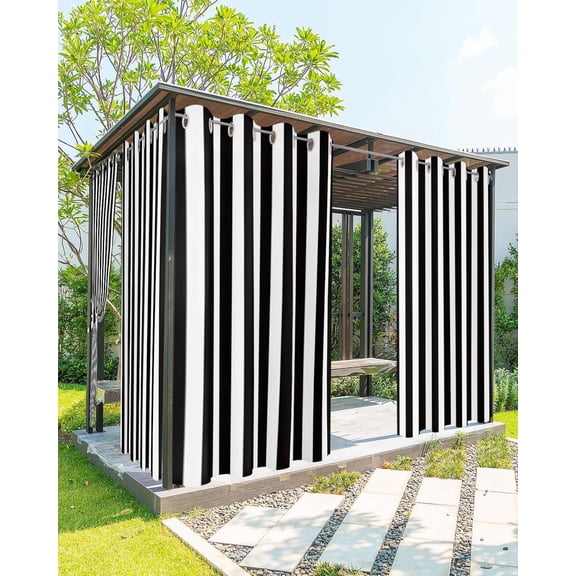 Outdoor Curtains for Patio Waterproof Black and White Stripe Indoor/Outdoor Curtain Tiebacks Simple Style Privacy Curtain Sun Blocking Grommet Drapes for Pergolas Gazebo Porch Balcony 1 Panel 54x84