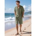 thumbnail image 4 of Men's Linen Blend Short Sleeve Shirt & Shorts Set, Casual Summer 2 Piece Outfit Green M, 4 of 9