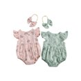 thumbnail image 7 of Wassery Infant Baby Girls Summer Romper 2Pcs Floral Print Outfits Ruffle Fly Sleeve Round Neck Bodysuit + Bow Headband for Newborn, 7 of 7