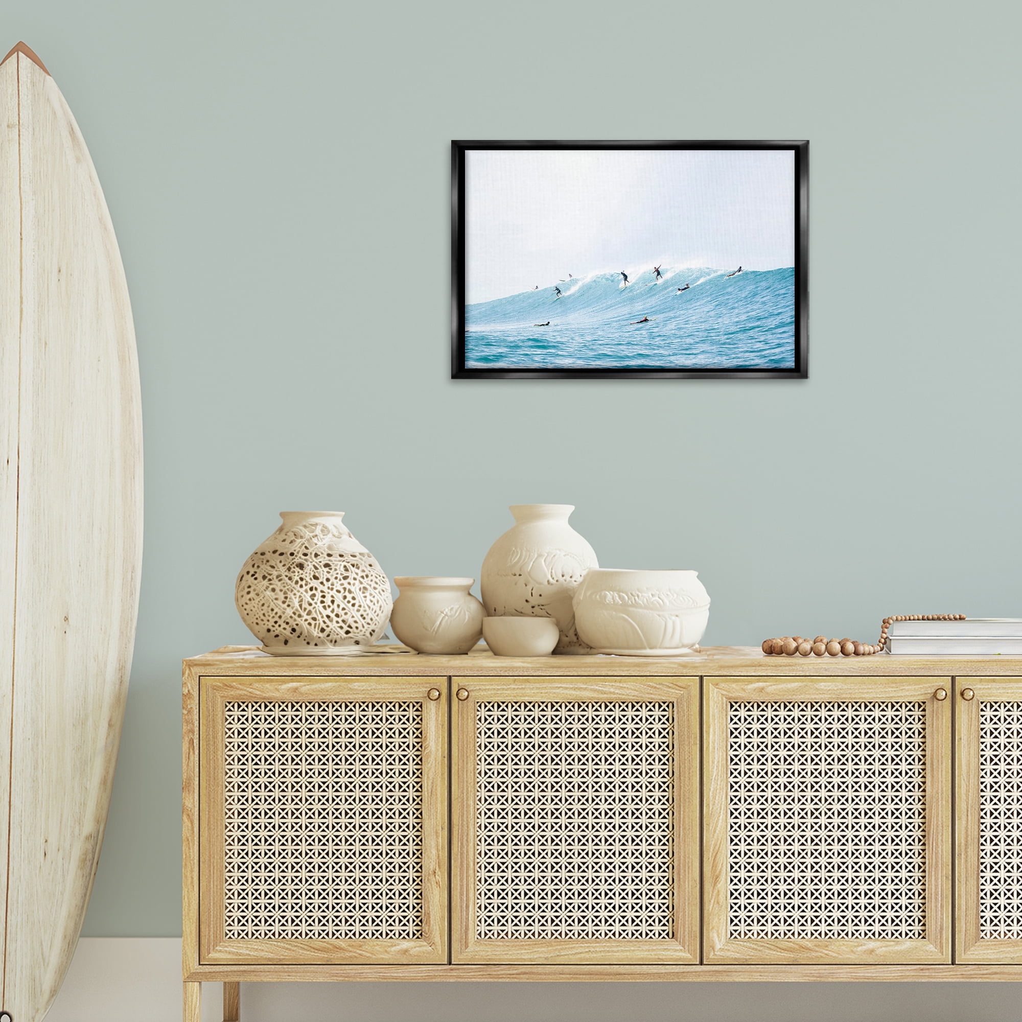 Stupell Industries Blue Wave Surfers Nautical & Beach Photography Black Floater Framed Canvas Art Print Wall Art, 25 x 17