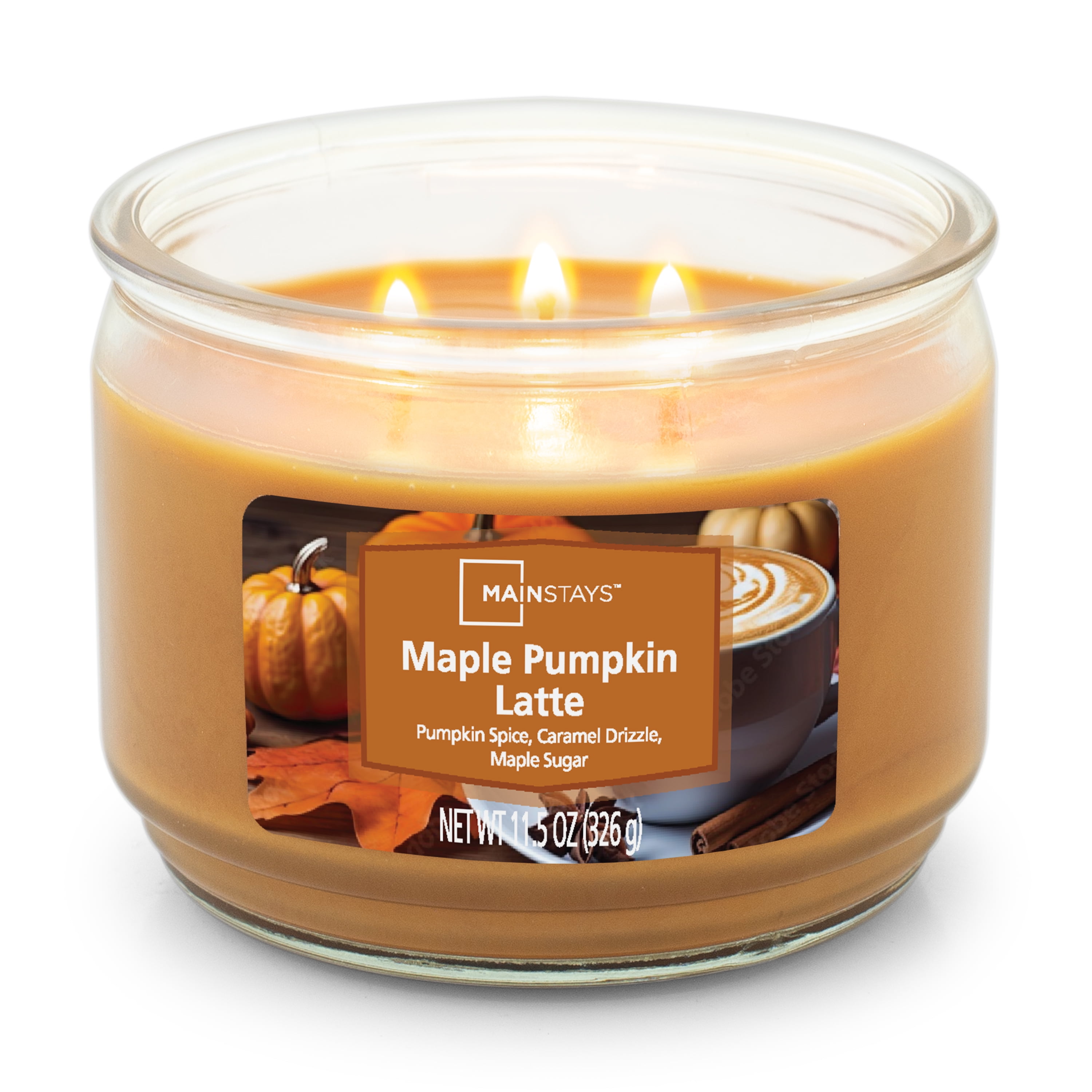 Mainstays Maple Pumpkin Latte Scented 3-Wick Candle, 11.5 oz, Warm