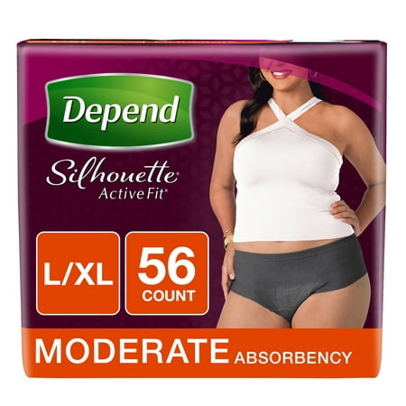 Depend Silhouette Active Fit Incontinence Briefs for Women, Moderate Absorbency, L/XL, 56