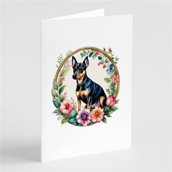 Miniature Pinscher and Flowers Greeting Cards and Envelopes Pack of 8 7 in x 5 in