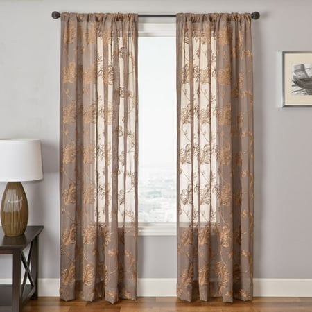 - Softline Home Fashions Florence Nature/Floral Sheer Rod Pocket Single Curtain Panel