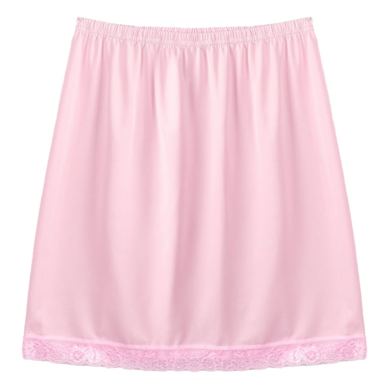 💖 Pink Half Slip Skirt Cotton Slit Lace Trim S 
