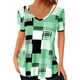 thumbnail image 1 of Tops con cuello en V ahuecados Camiseta de manga corta con estilo transpirable con estampado de cuadros de poliéster para mujer Verde XXL, 1 of 5
