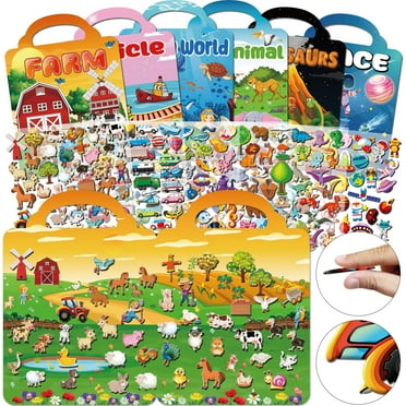 6Set Reusable Sticker Books for kids 1-3 2-4 Years,3D Puffy Stickers Books for Toddlers Boy and Girl