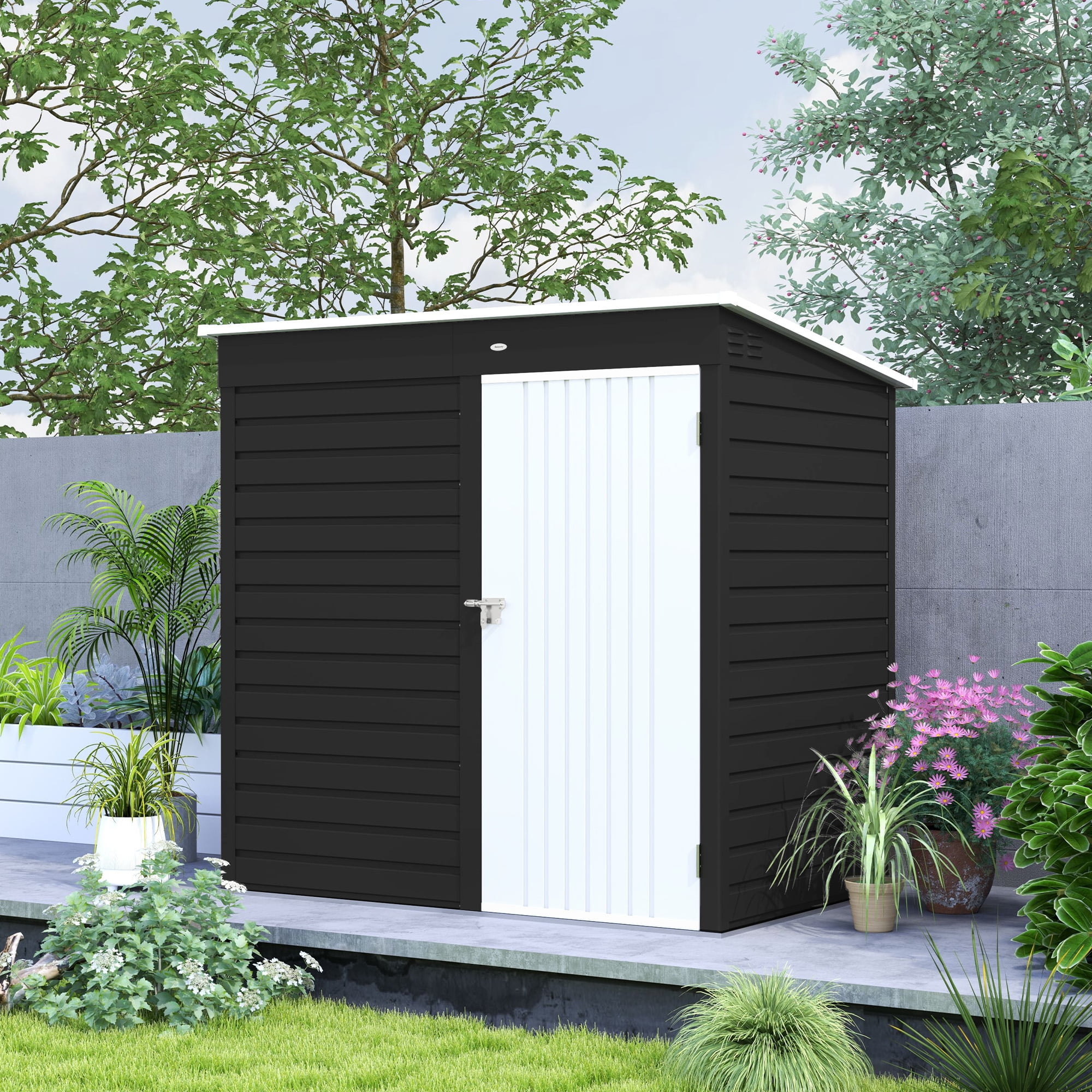Outsunny 6' x 4' Garden Storage Shed, Outdoor Metal Tool Shed with Lockable Door and Gloves for Backyard Garden Patio Lawn, Dark Gray