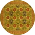 thumbnail image 1 of Ahgly Company Machine Washable Indoor Round Oriental Yellow Traditional Area Rugs, 3' Round, 1 of 4