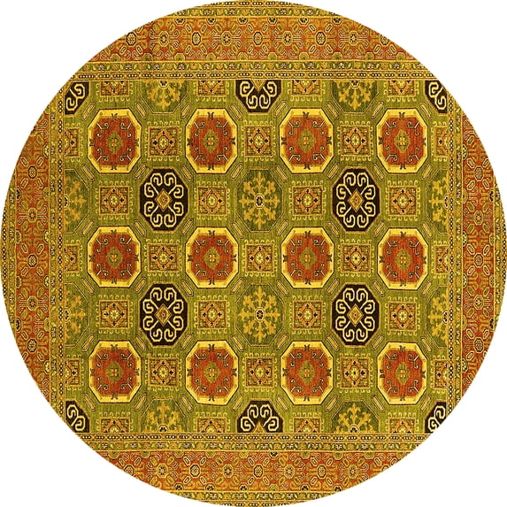 Ahgly Company Machine Washable Indoor Round Oriental Yellow Traditional Area Rugs, 3' Round