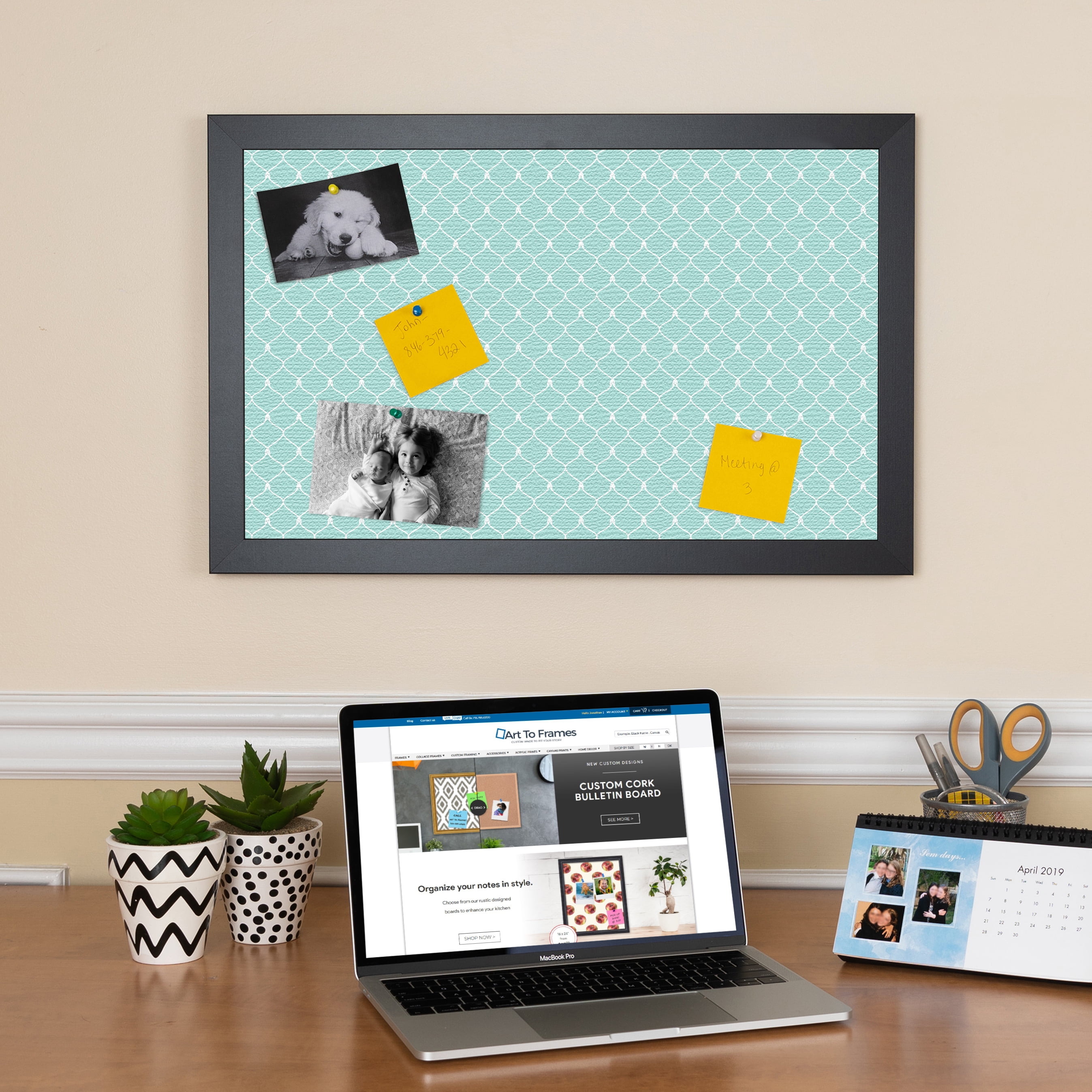 PinPix 27x19 Custom Cork Bulletin Board Blue Chain Poster Board Has a Fabric Style Canvas Finish, Framed in Blue Chain, by ArtToFrames (PinPix-571)