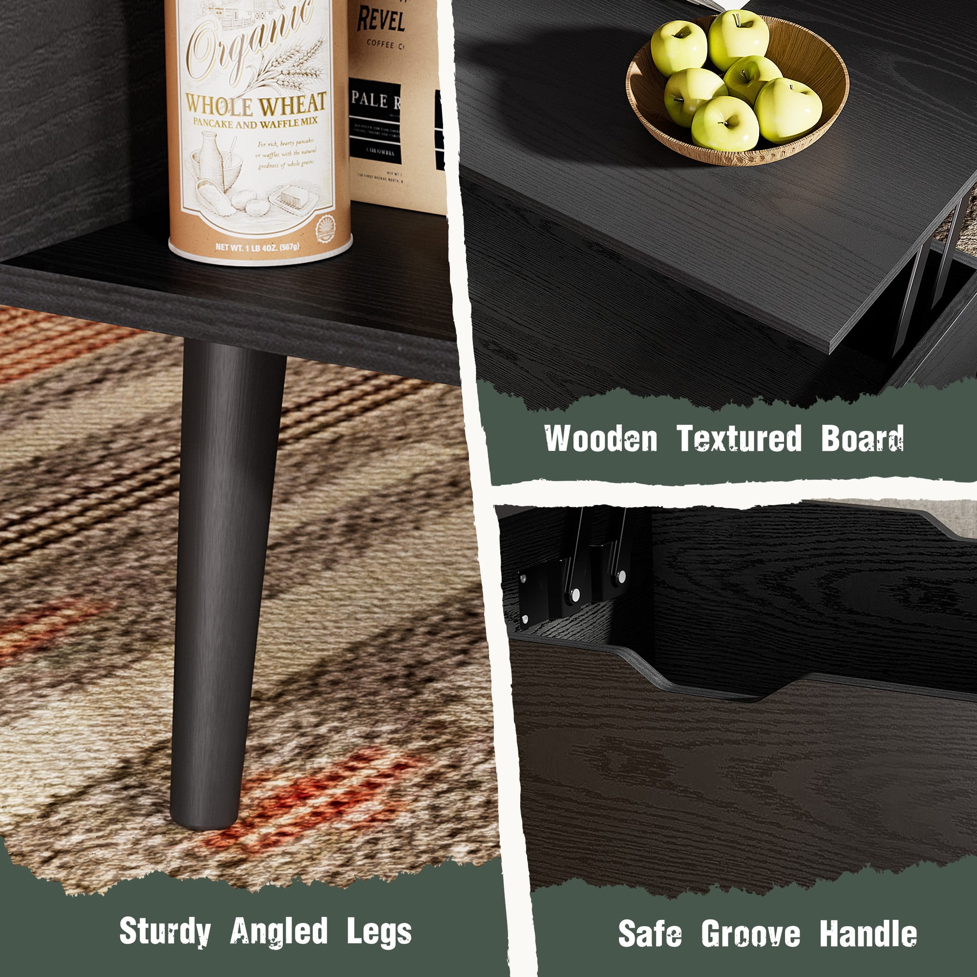 Gianna 39.4"Lx19.6"Wx17.4"H Wood Lift Top Coffee Table with Hidden Compartment and Adjustable Storage Shelf