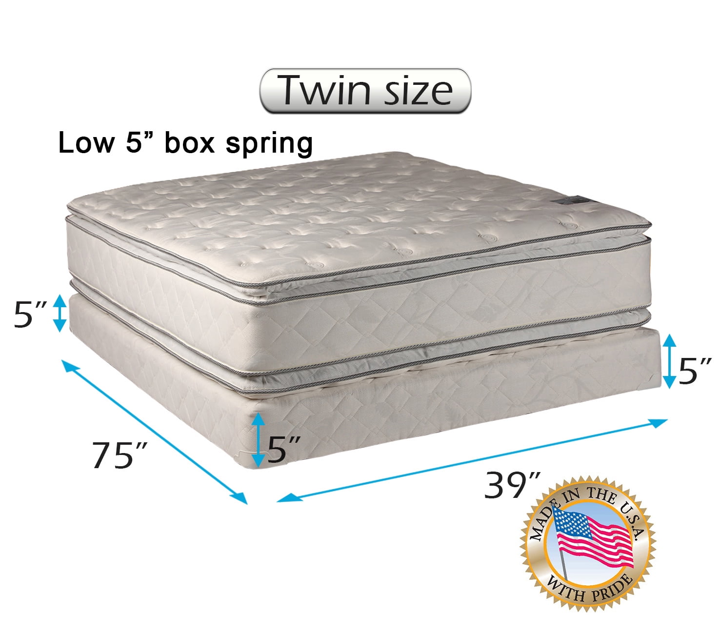 Dream Solutions USA Brand Soft PillowTop Mattress and Low Height Box