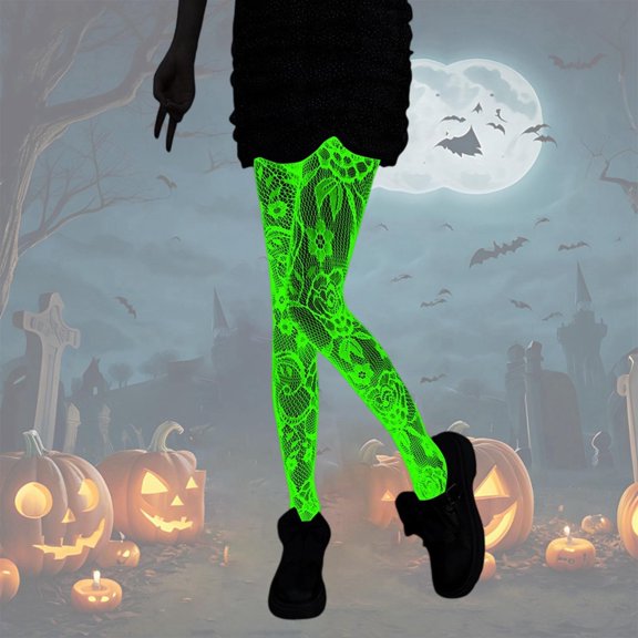 Glow In The Dark Sexy Fishnet Stockings With Striped Luminous Pattern Sheer Hollow Out Tights For Women Night Party Wear