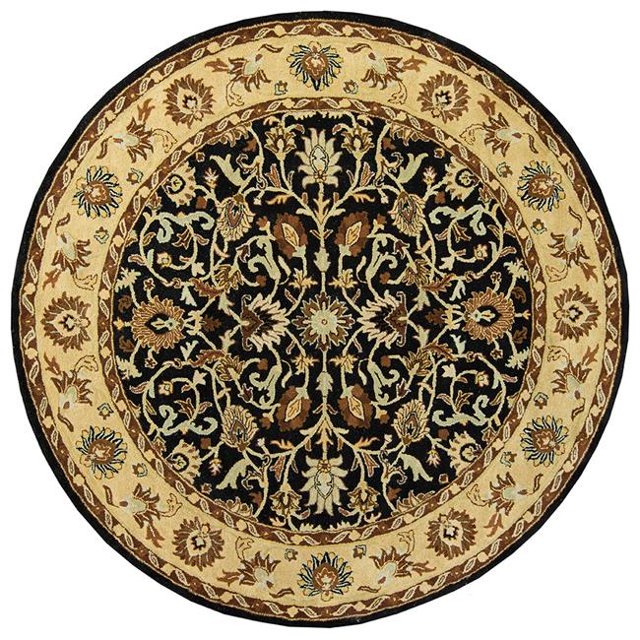 Due Process Stable Trading Touffeté Tehran Noir & Beige Zone Ronde Tapis&44; 6 x 6 Pi.