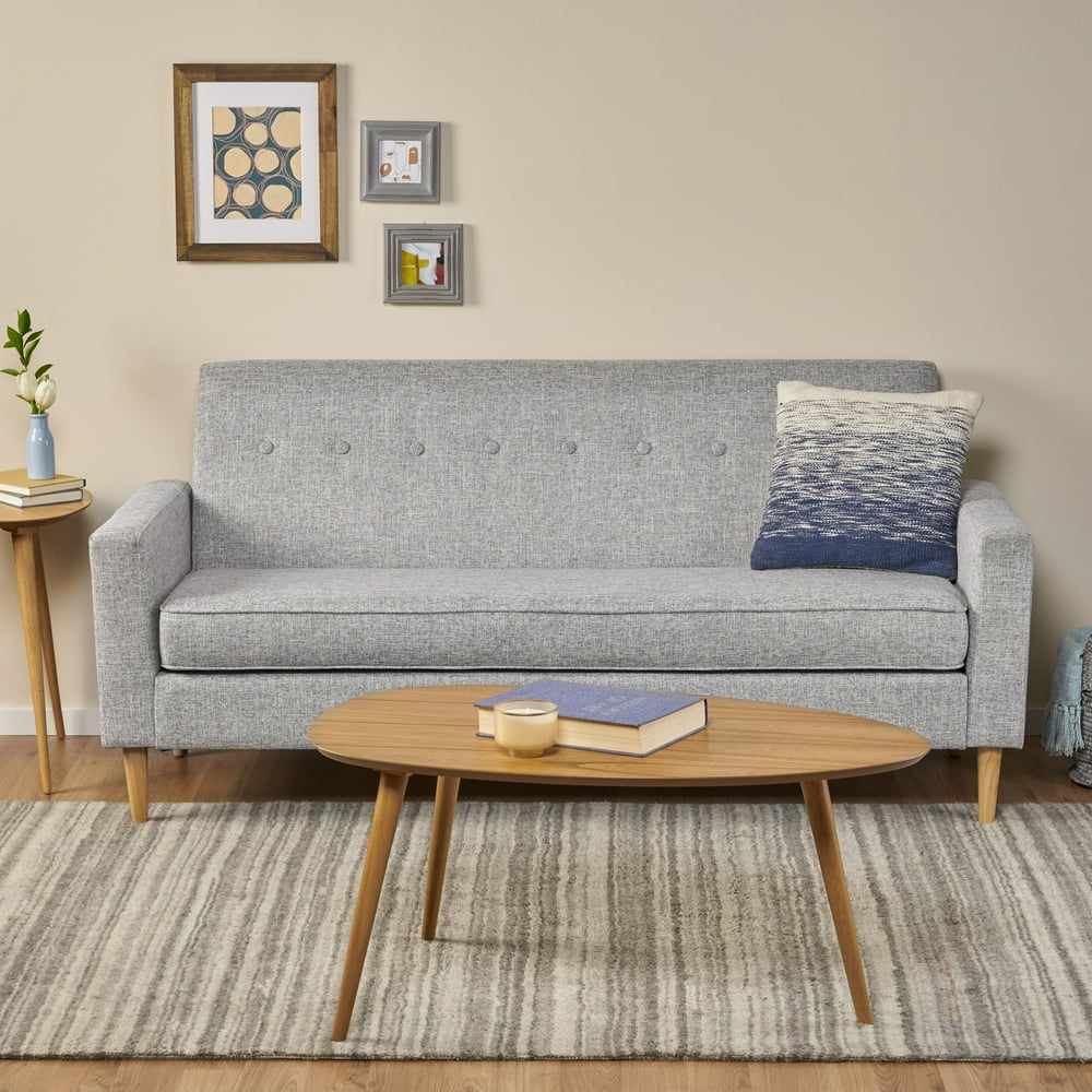 Noble House Augustine Mid Century Modern 3 Seater Fabric Sofa, Light