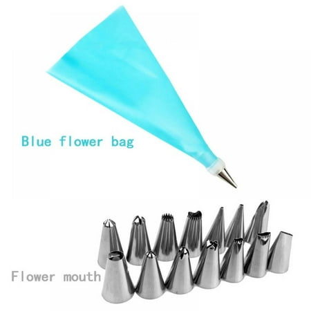 

MEROTABLE 16Pcs/Set Silicone Icing Piping Cream Confectionery Bag Stainless Steel Nozzle Tips Cake Decorating Tools