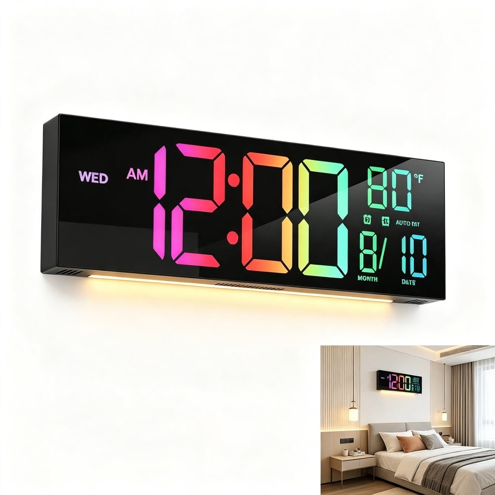 16 Inch LED Wall Clock RGB Color Changing, Large Digital Display Electronic Clock with Remote 16 Inch LED Wall Clock RGB Color Changing, Large Digital Display Electronic Clock with Remote - c