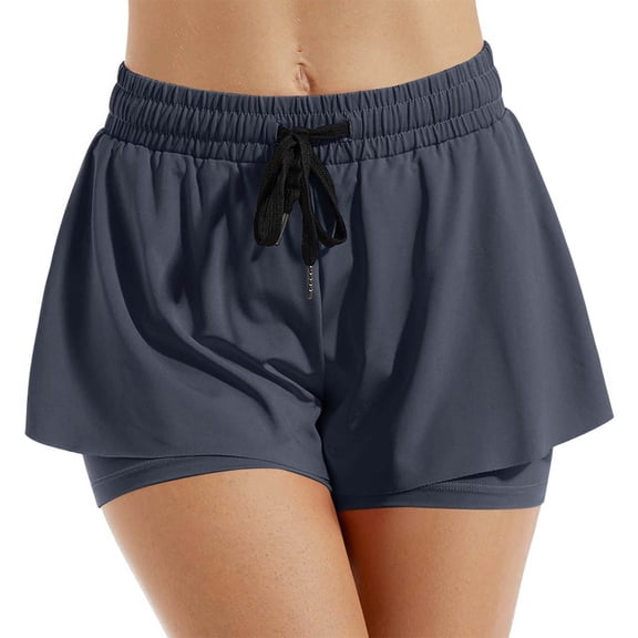 AHTJRT Flowy Athletic Shorts for Women Stretchy Soft Butterfly Shorts 2-in-1 for Activewear Running Tennis Sports Mini Shorts with Drawstrings Gray L