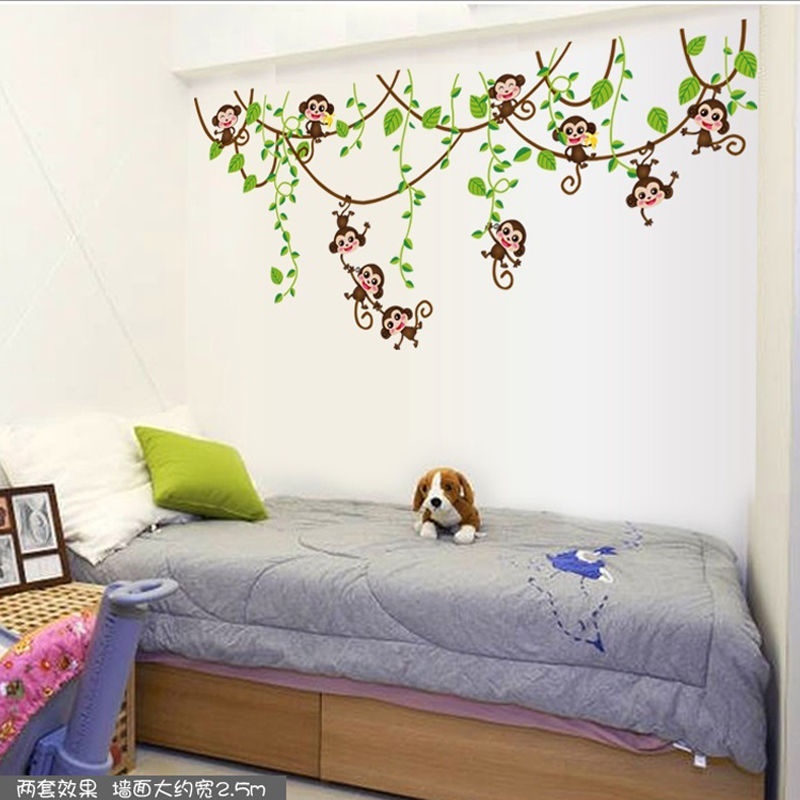 Removable Wall Decal Funny Monkey Hanging from Tree and Holding Banana Jungle Animals Theme Mascot Print 3D Wall Stickers Self Adhesive for Washroom Bathroom Shower Room Decors W8xH11 INCH