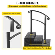 VEVOR Transitional Handrail Fits 1 or 3 Steps Matte Black Stair Rail Wrought Iron Handrail with Installation Kit Hand Rails for Outdoor Steps