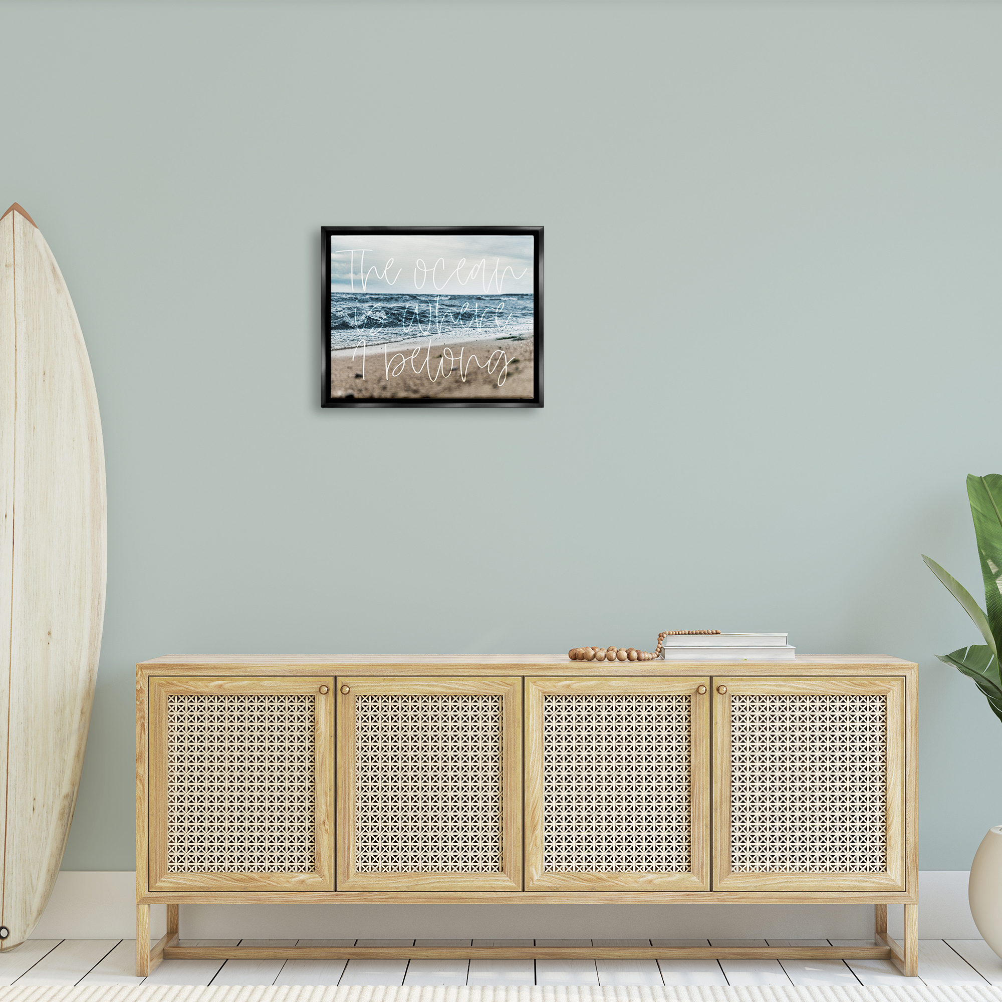 Stupell Ocean Is Where I Belong Beach Waves Landscape Painting Black Floater Framed Art Print Wall Art