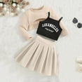 thumbnail image 2 of oqasdz Baby Girl Clothes Summer Outfits Round Neck Long Sleeve Letter Print Top And Solid Color Short Skirt Set For Teen Girls/3-4 Years, 2 of 8