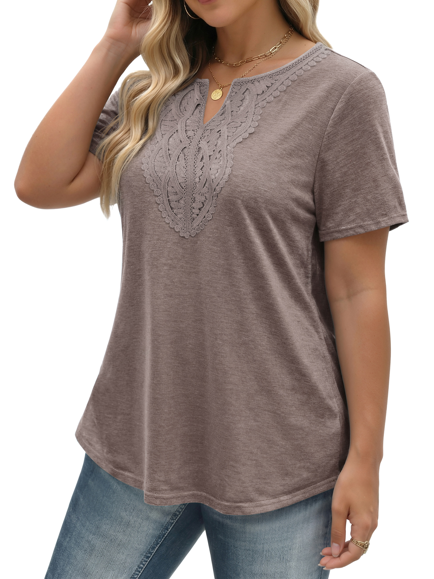 Fantaslook Women's Plus Size Lace V-Neck Tunic Blouse photo 4