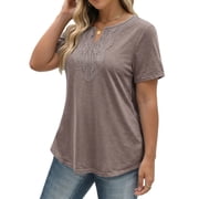 Fantaslook Lace Plus Size Tops for Women V Neck Short Sleeve Blouses Summer Tunic Shirts