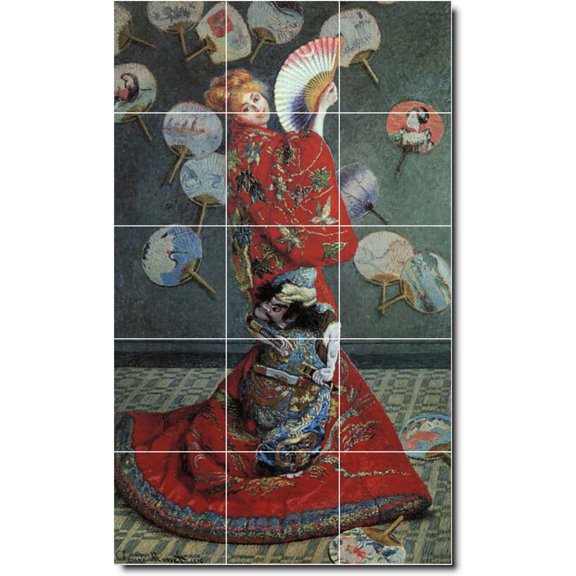 Ceramic Tile Mural-Claude Monet Women Painting 45. 12.75" w x 21.25" h using (15) 4.25 x 4.25 ceramic tiles