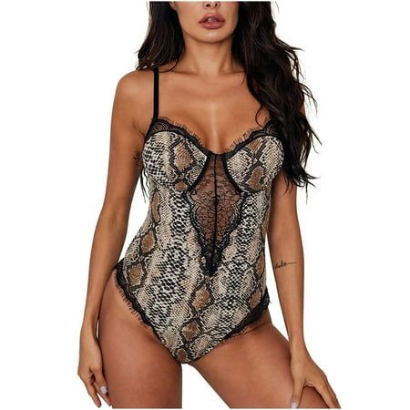 

VerPetridure Sexy Lingerie for Women Plus Size Sexy Leopard Print Bodysuit Women s New Sling V-neck Hollow Lace Underwear