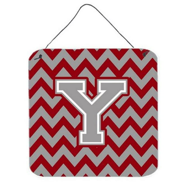 Letter Y Chevron Crimson & Grey Wall or Door Hanging Prints