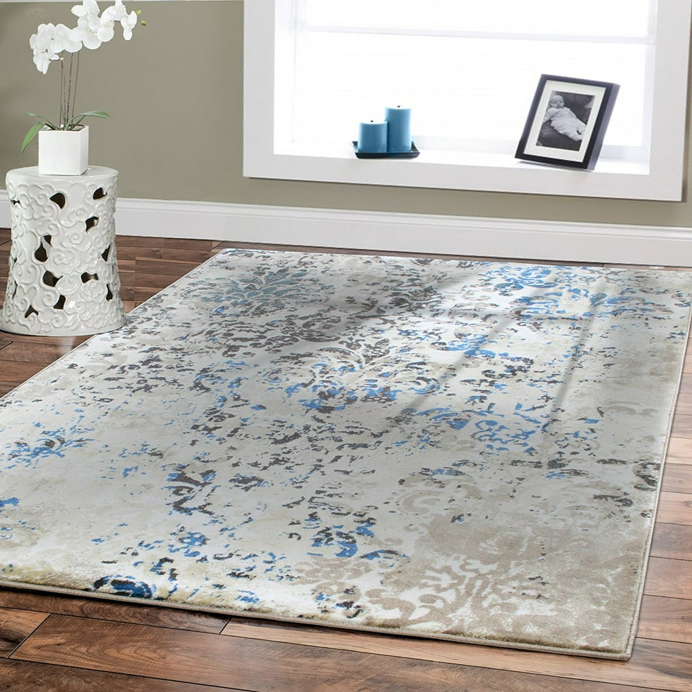 Luxury High Quality Rugs for Living Room 5x8 Cream Blue Dynamix Modern
