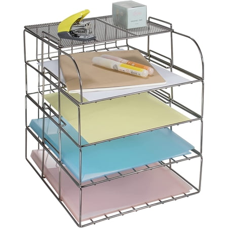 4-Tier Stackable Letter Tray, Desk le Organizer with 1 Upper Display ...