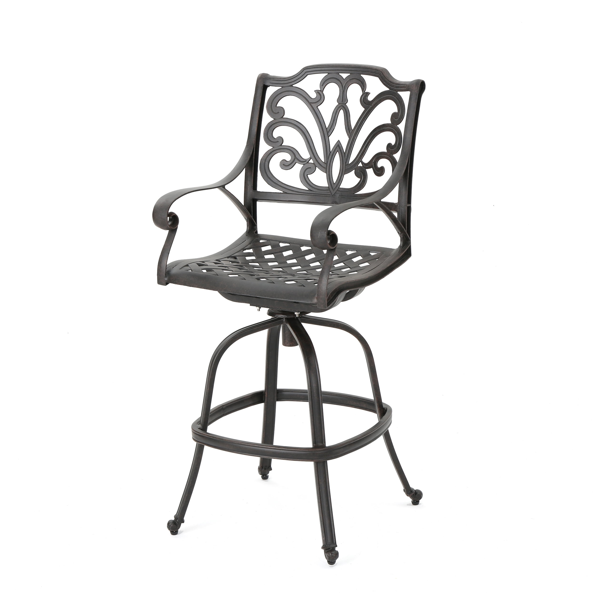 Outdoor Cast Aluminum Swivel Bar Stool, Rotatable Height Leisure Seat for Patio Garden, Bronze