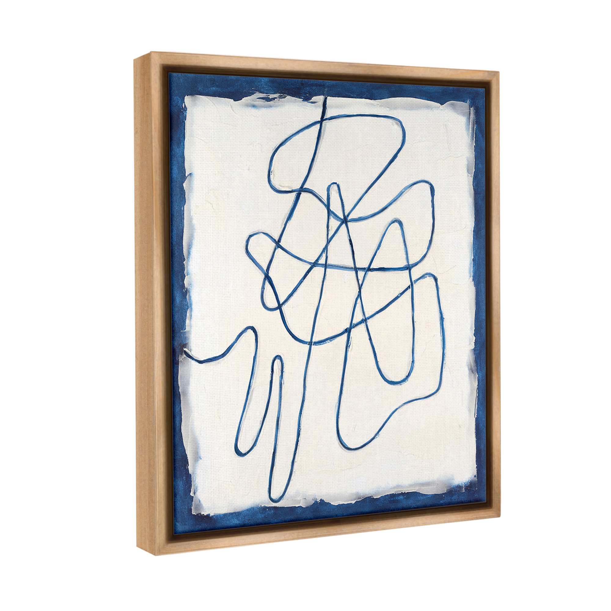 Stupell Industries Blue Line Abstraction Abstract Painting Brown Floater Framed Canvas Art Print Wall Art, 17 x 21