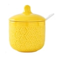 thumbnail image 1 of Nordic Sugar Bowl With Lid, Colorful Embossed Lattice Storage Jar, Solid Color Porcelain Sugar Pot, Salt Pot, For Coffee Bar, Restaurant-yellow-9x8x11.5cm, 1 of 8
