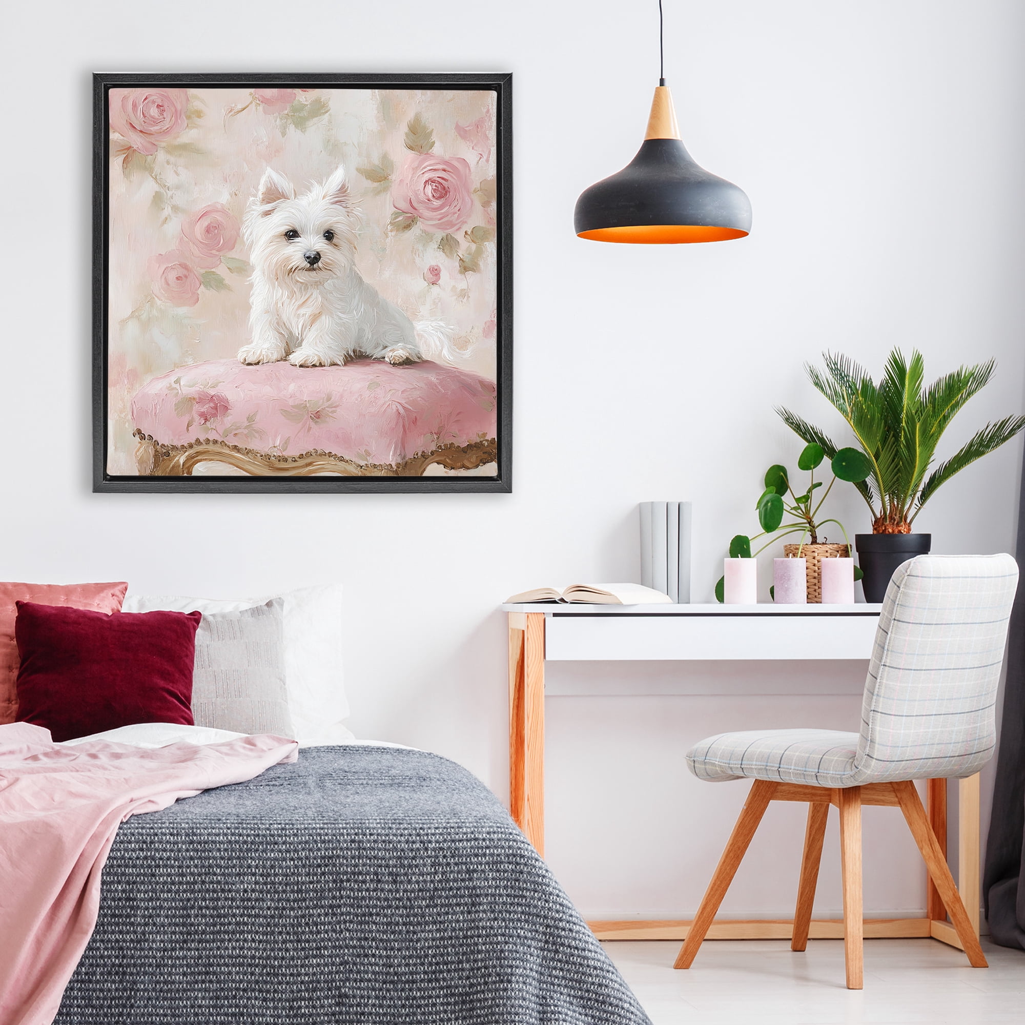 Stupell Industries Fancy Francesca Puppy Black Framed Floater Canvas Wall Art, design by Tina LeCour