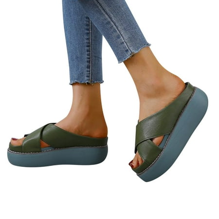 

Aayomet Womens House Slippers Leisure Casual Soled Breathable Outdoor Sandals Thick Wedges Womens Fashion Shoes Women s sandals Green 9