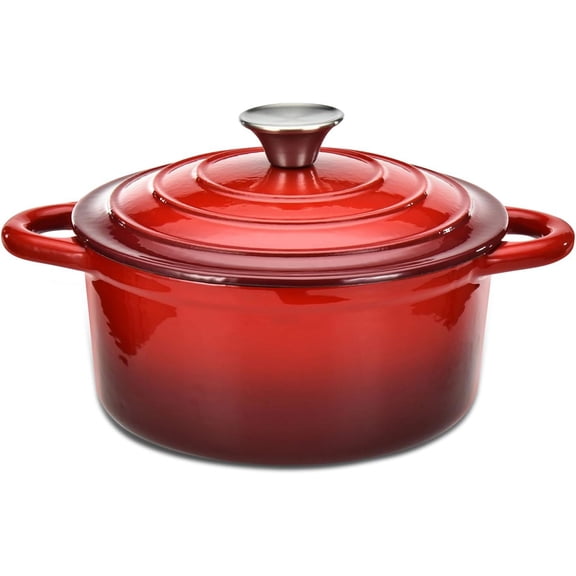 YANGLI 3-Quart Enameled Cast Iron Dutch Oven with Lid, Heavy-Duty Pot for Braising Roasting Baking (Red)