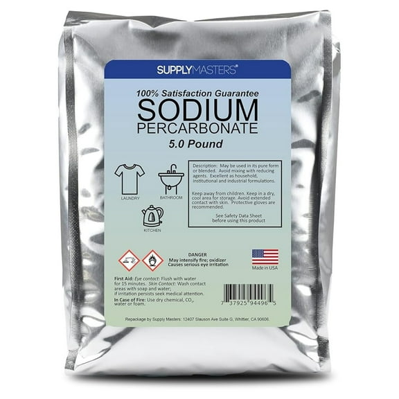 SupplyMasters Sodium Percarbonate Powder 5 lbs Pack - Oxygen Source & - Clothes Brightener, Laundry & Stain Remover