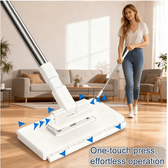 Automatic Cloth Changing Mini Mop,Snap Grip Mini Mop with 1 Cleaning Cloth,360°Rotating Head Push-Pull Handle Design,Zero Touch Minimop for Bathroom,Kitchen