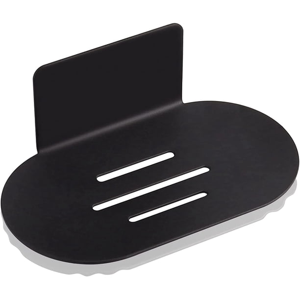 Jabonera de pared autoadhesiva, jabonera de acero inoxidable para ducha, sin taladro, para baño y cocina, ideal para guardar esponjas y cepillos de jabón (negro)
