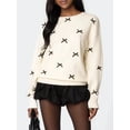 thumbnail image 4 of Niceyoeuk Women's Autumn Knitted Sweater O-Neck Long Sleeve Bow Patch Pattern Solid Color Casual Cozy Soft Fashion Tops, 4 of 8