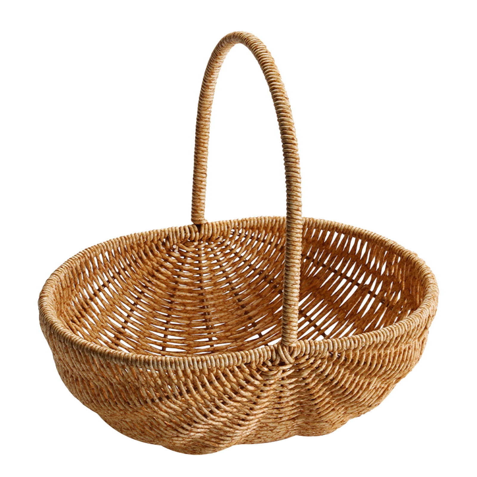 Fnyoxu Wicker Basket with Handle, Dark Brown Hand Woven Harvest Basket, Wicker Flower Basket for Storage, Picnics, Easter, Organizing